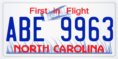 NC license plate ABE9963