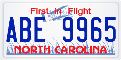 NC license plate ABE9965