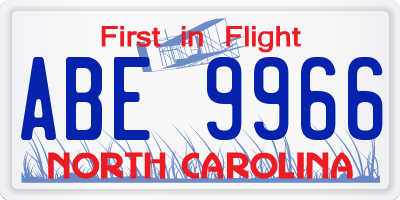 NC license plate ABE9966