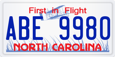 NC license plate ABE9980