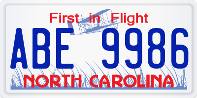NC license plate ABE9986
