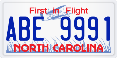 NC license plate ABE9991