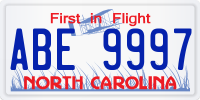 NC license plate ABE9997