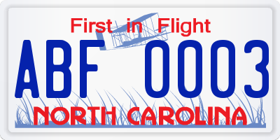 NC license plate ABF0003