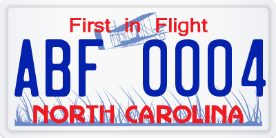 NC license plate ABF0004