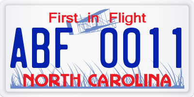 NC license plate ABF0011