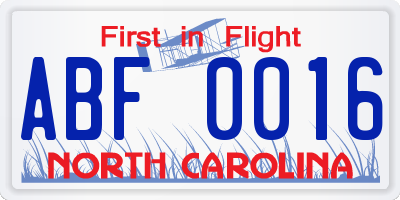 NC license plate ABF0016