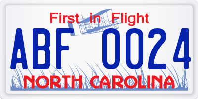 NC license plate ABF0024