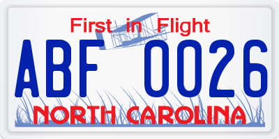 NC license plate ABF0026