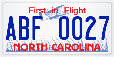 NC license plate ABF0027