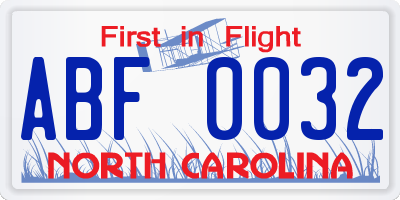 NC license plate ABF0032
