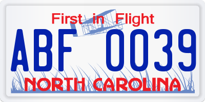 NC license plate ABF0039