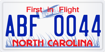 NC license plate ABF0044