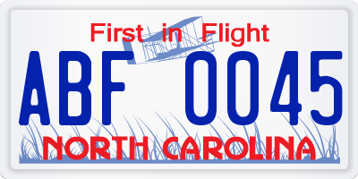 NC license plate ABF0045