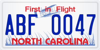 NC license plate ABF0047
