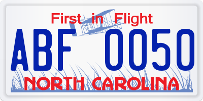 NC license plate ABF0050