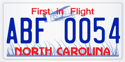 NC license plate ABF0054