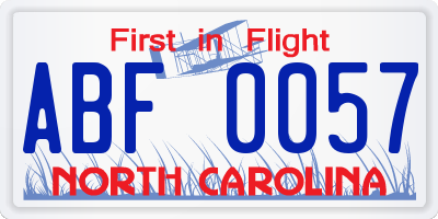 NC license plate ABF0057