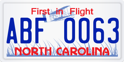 NC license plate ABF0063