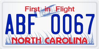 NC license plate ABF0067