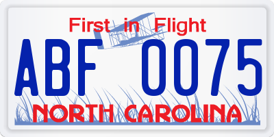 NC license plate ABF0075