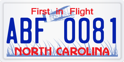 NC license plate ABF0081