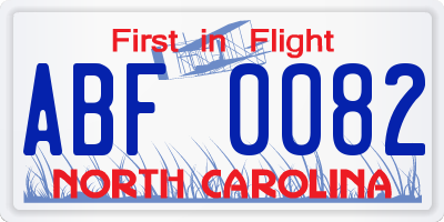 NC license plate ABF0082