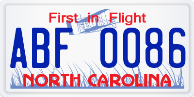 NC license plate ABF0086