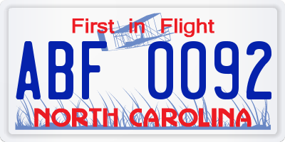 NC license plate ABF0092