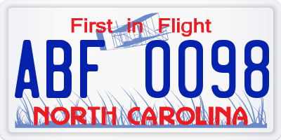 NC license plate ABF0098