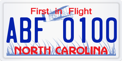 NC license plate ABF0100