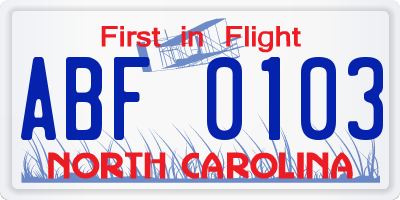 NC license plate ABF0103