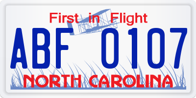NC license plate ABF0107