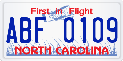NC license plate ABF0109