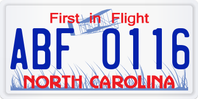 NC license plate ABF0116