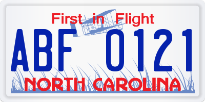 NC license plate ABF0121