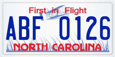 NC license plate ABF0126