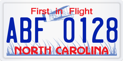 NC license plate ABF0128