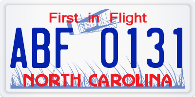 NC license plate ABF0131