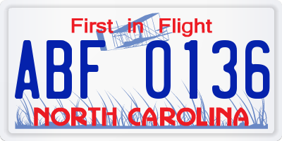 NC license plate ABF0136