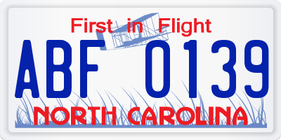 NC license plate ABF0139