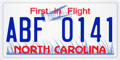NC license plate ABF0141
