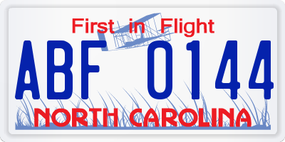 NC license plate ABF0144