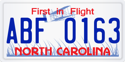 NC license plate ABF0163