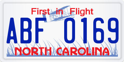 NC license plate ABF0169