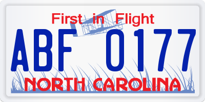 NC license plate ABF0177