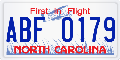 NC license plate ABF0179