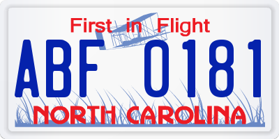 NC license plate ABF0181