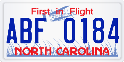 NC license plate ABF0184