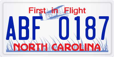 NC license plate ABF0187
